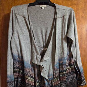 One World Knit Cardigan Shawl Brown Open Front Size XL